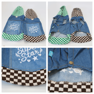 Denim Patchwork Dachshund Hoodie Jacket, Trendy Style
