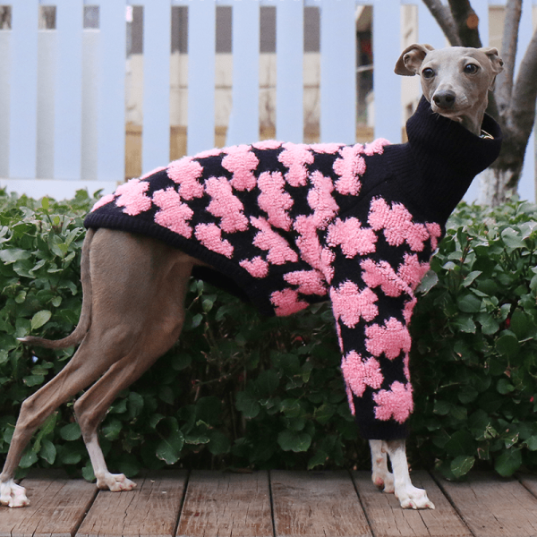 Embroidered High Neck Greyhound Dog Sweater, Classic Style