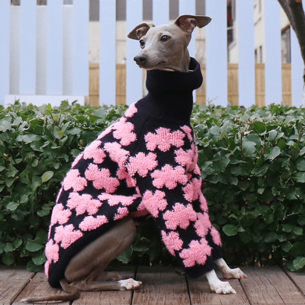 Embroidered High Neck Greyhound Dog Sweater, Classic Style