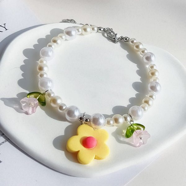 Elegant Pearl Flower Dog Cat Necklace, Delicate Design