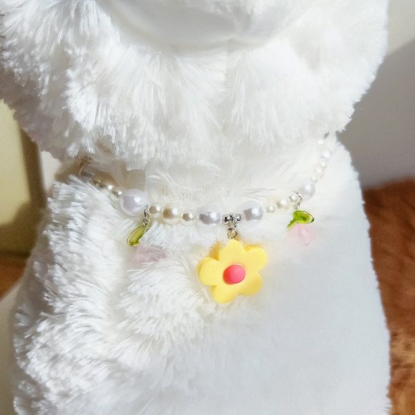 Elegant Pearl Flower Dog Cat Necklace, Delicate Design